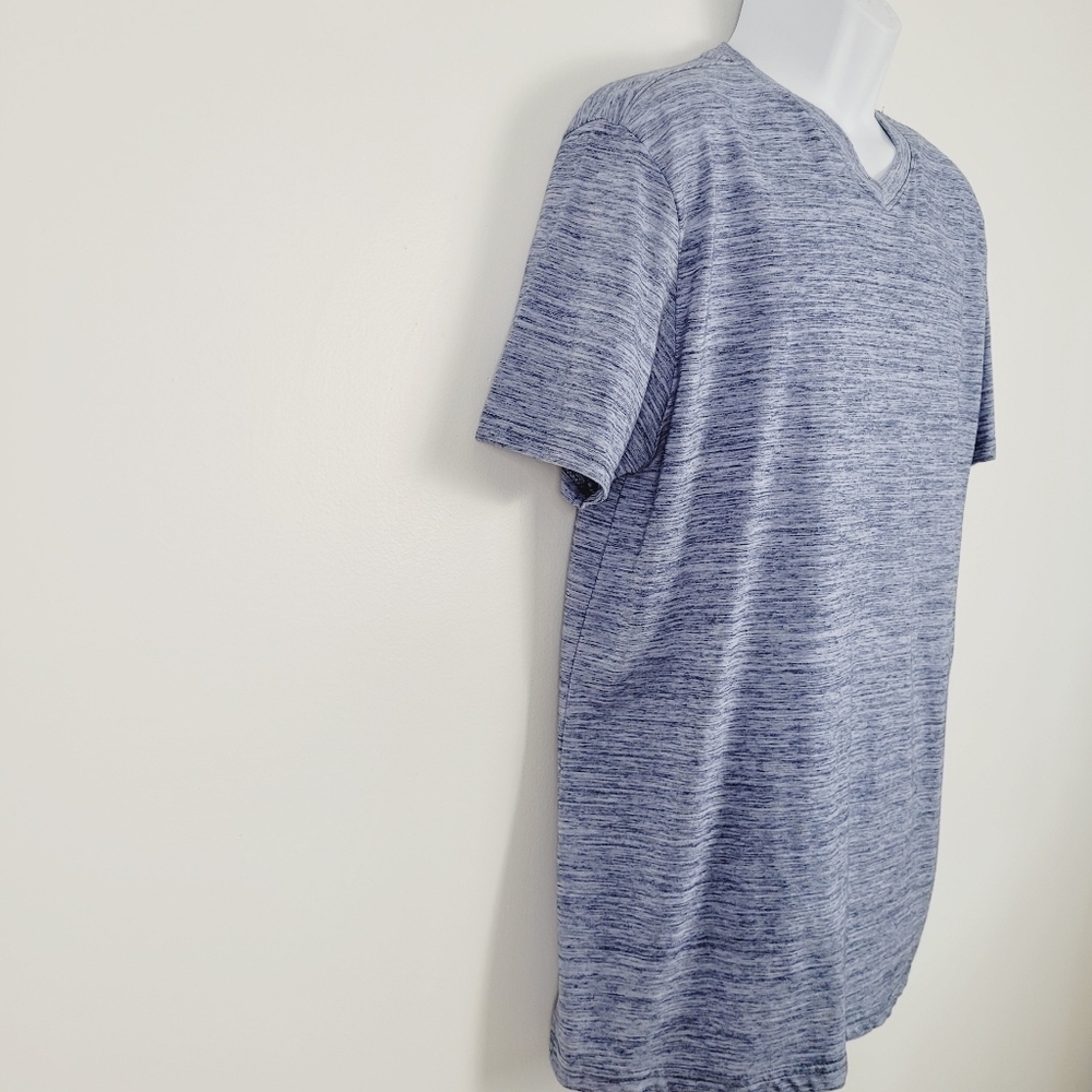 Ferruche Blue Heathered Cotton Blend V Neck‎ T Shirt - Picture 4 of 9
